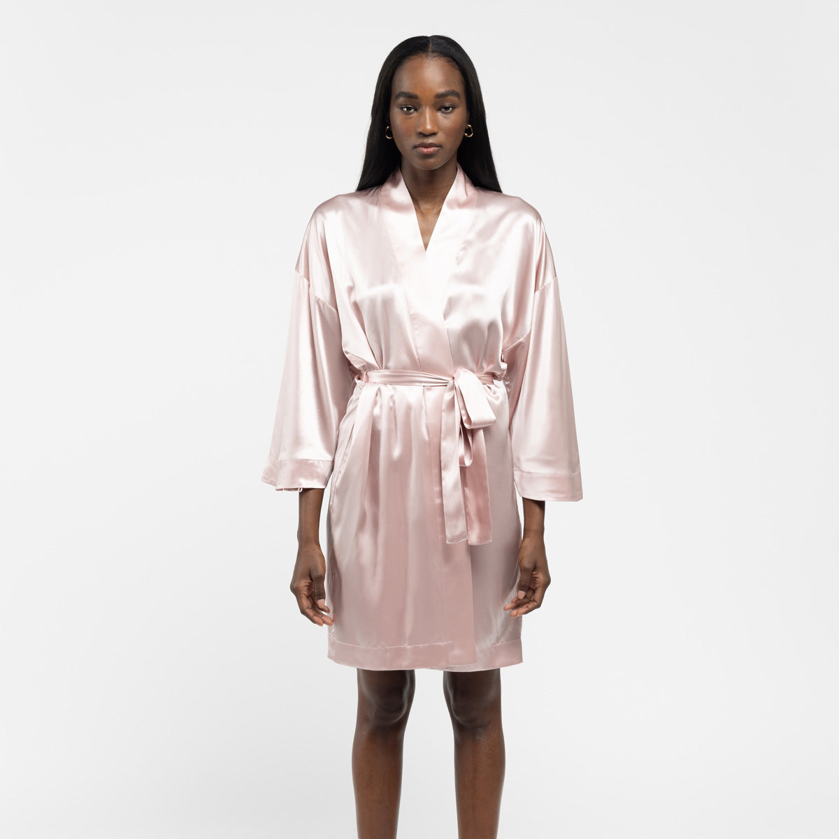 pink satin dressing gown Pink full length bridal robe Long satin bridesmaid kimono robe Bride robe for wedding day Plus size spa robe women Bridal party robes
