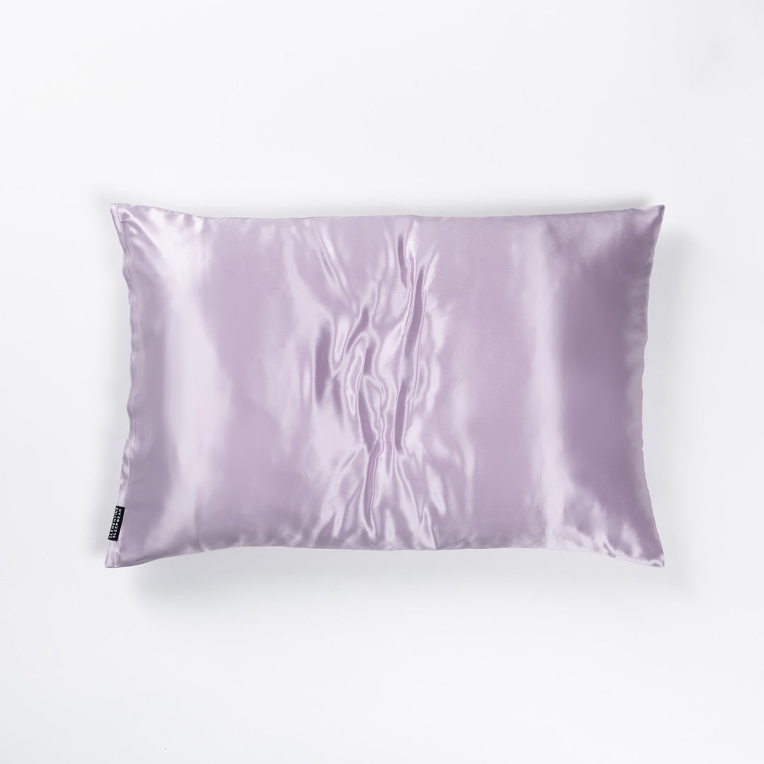 Lilac silk pillowcase, top-down view on white background - high quality pillow#color_lilac-haze