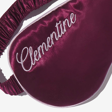 Bordeaux satin sleep mask embroidered with Clementine