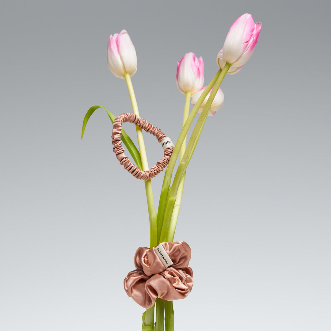 scrunchies with flowers in silk