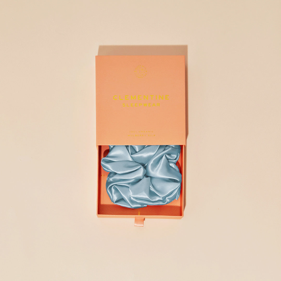 sky blue scrunchie in box
