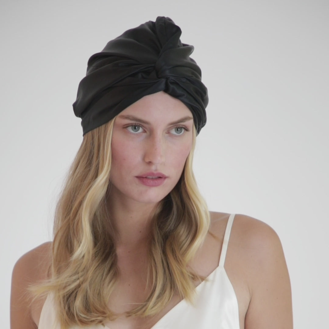 Real silk hair bonnet#color_black