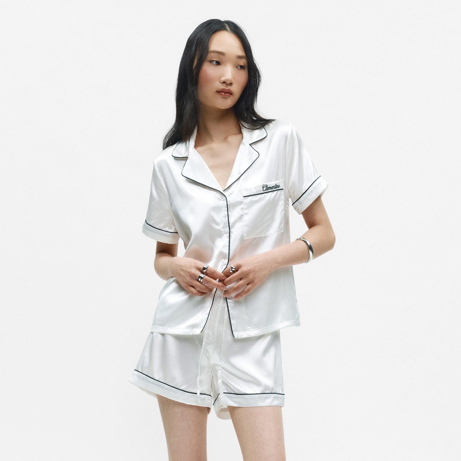 Organic Silk Embroidered Pajama Set — image 1