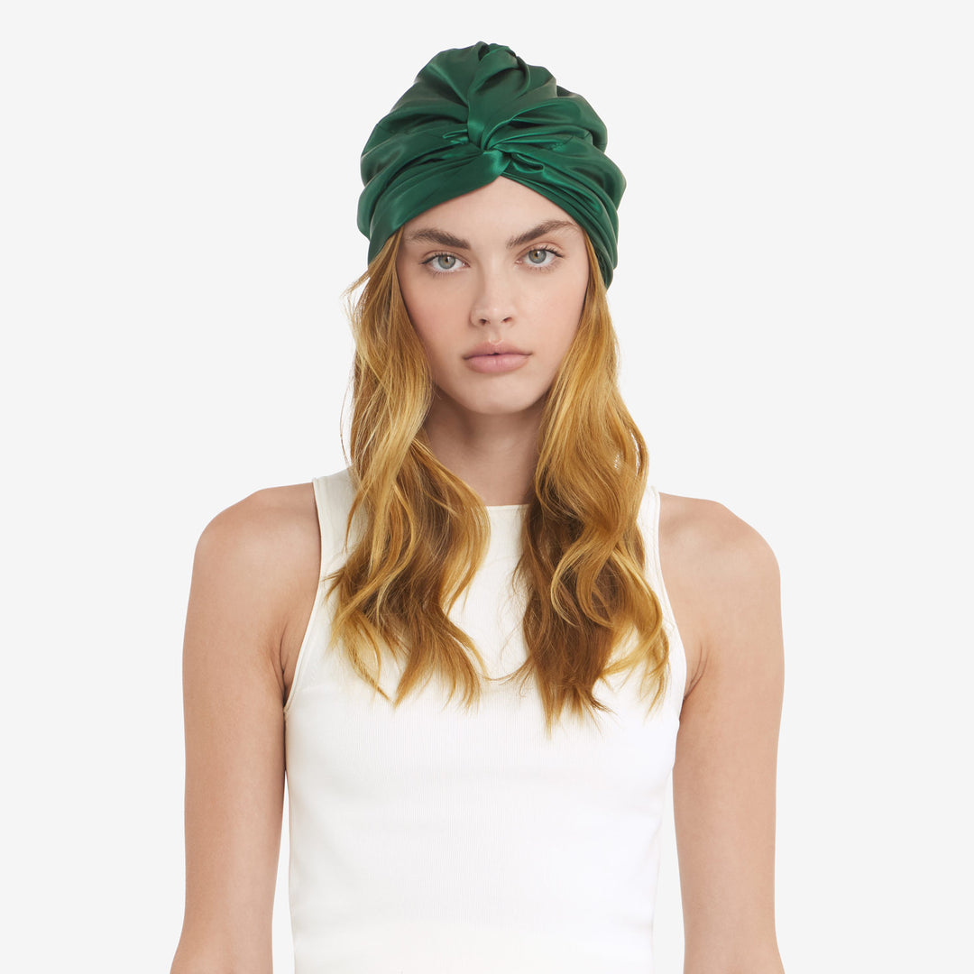 Bonnet on head hair out front#color_forest-green