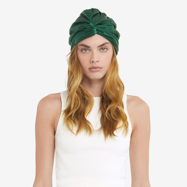 Bonnet on head hair out front#color_forest-green
