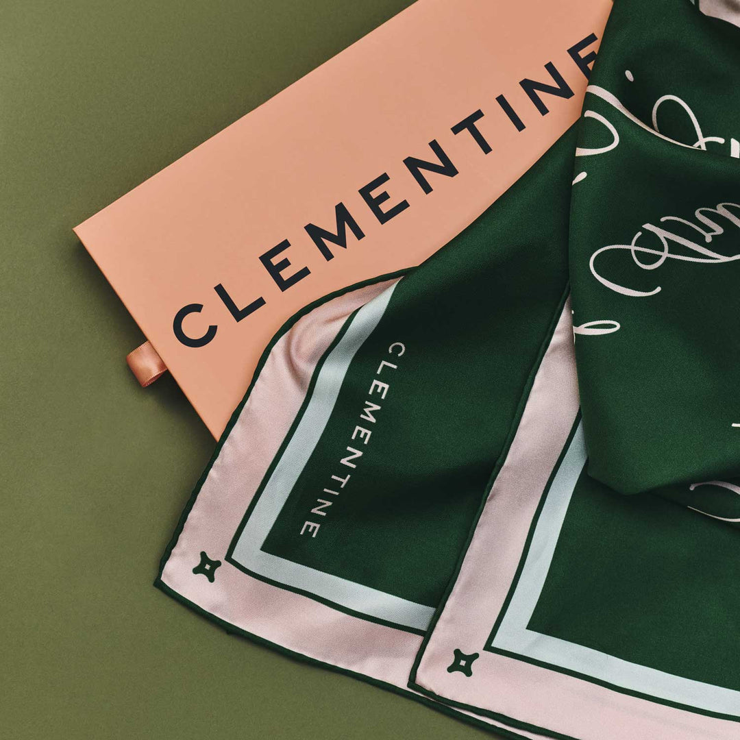 Green and peach scarf with &