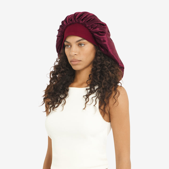 Side view with hair out XL bonnet plum