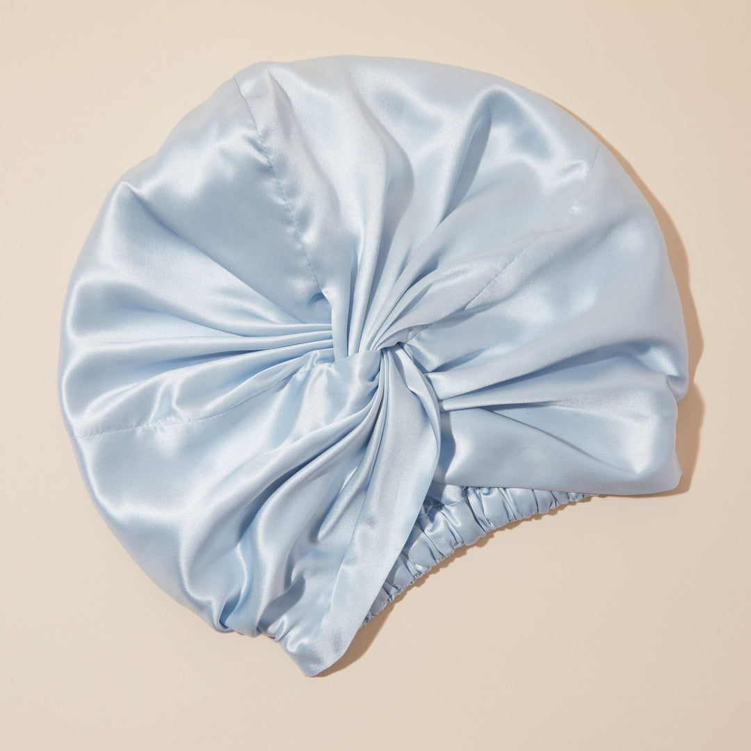 organic silk blue hair bonnet front flat#color_sky-blue