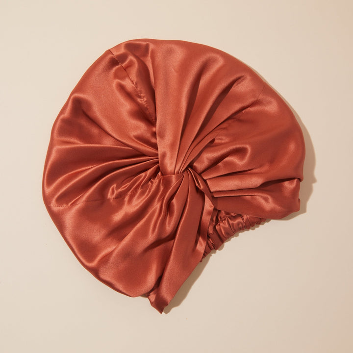 organic silk hair bonnet dusk maroon flat front#color_dusk