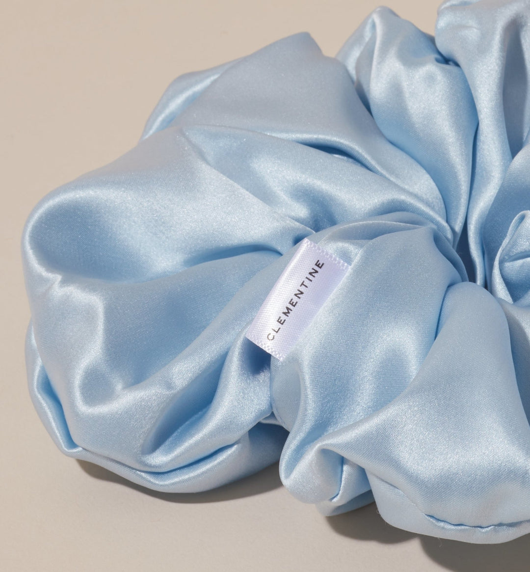 Organic sky blue scrunchie as part of collection