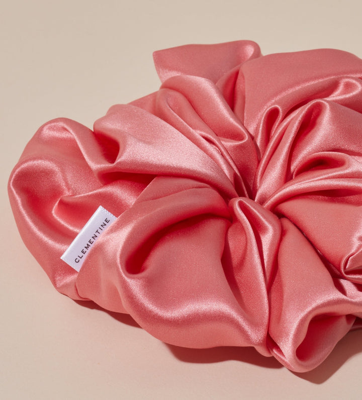 Blush pink scrunchie in organic silk oversized as part of collection