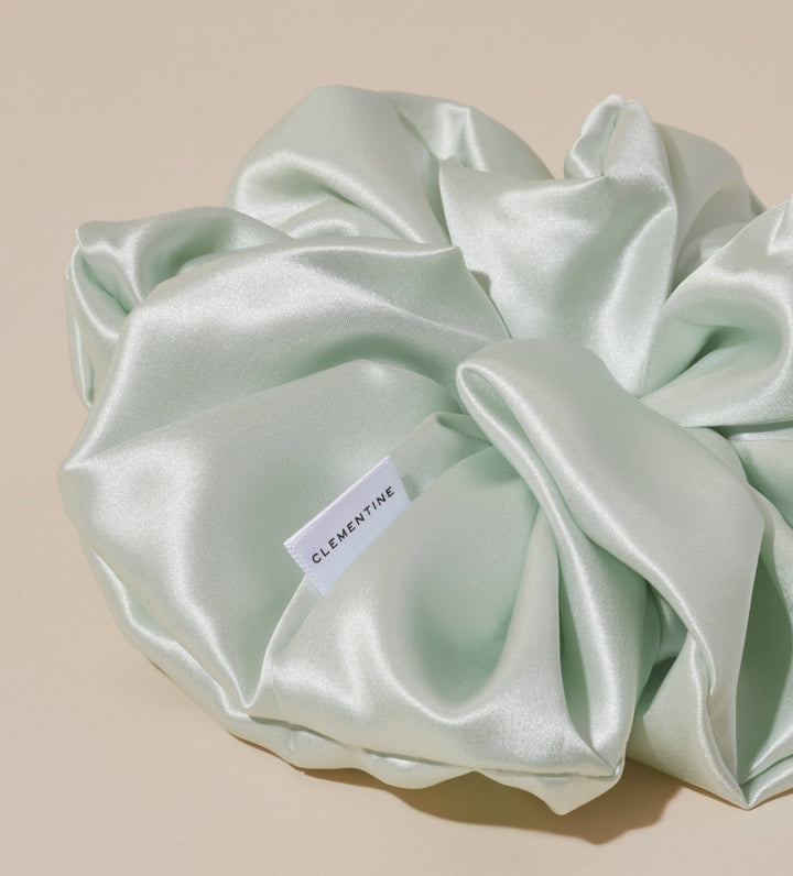 Organic mint scrunchie oversized in size as part of the collection